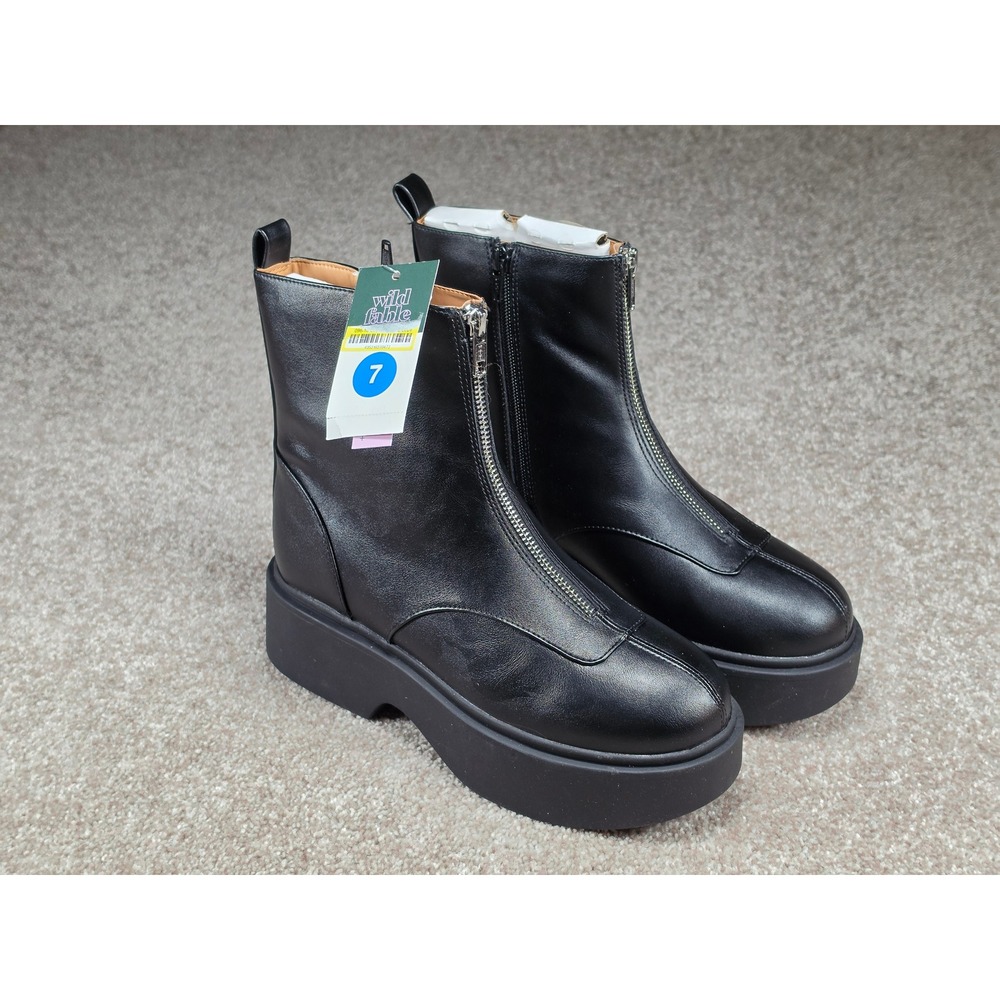 Wild Fable Honor Black Front Zip Platform Ankle Boots Womens 7 Mew